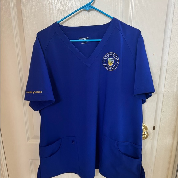 Allheart Blue Nursing Scrub Top - Picture 1 of 6